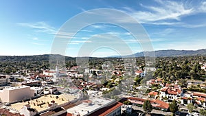 Santa Barbara downtown skyline, Santa Barbara city. Flying of Santa Barbara, filmed LA by drone.