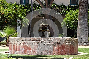 Santa Barbara Mission Fountain Covered in Moss