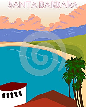 Santa Barbara vintage poster. Vector illustration.