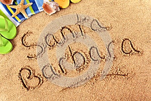 Santa Barbara beach sign sand writing