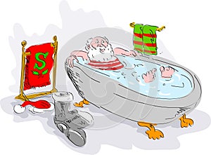 santa in bath tub relaxing