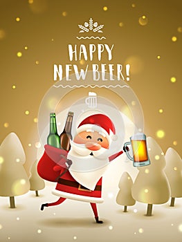 Santa with beer new year greeting card