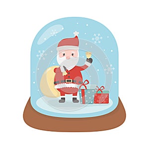 Santa with bell gifts snow in crystal ball snow celebration merry christmas