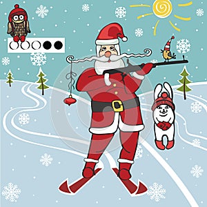 Santa biathlete shoots.Humorous illustrations