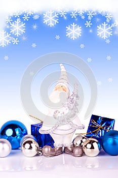 Santa on blue background with snowflakes