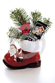 Santa boot with mobile-phone