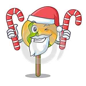 Santa with candy candy apple mascot cartoon