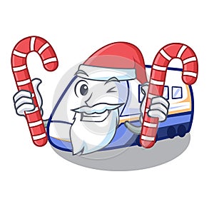 Santa with candy miniature shinkansen train in cartoon shape