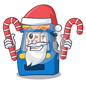 Santa with candy slot machine attached to cartoon wall