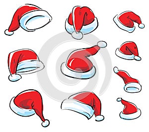 Santa cap vector set