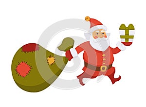 Santa carry Christmas bag New Year gift daily life cartoon character vector flat icon