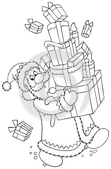 Santa carrying a stack of gifts