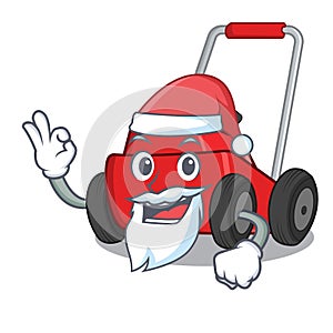 Santa cartoon lawnmower in the a warehouse