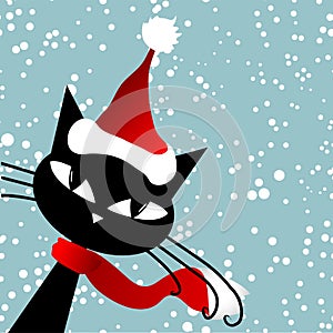 Santa cat. Christmas card.