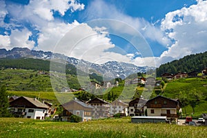 Santa Caterina Valfurva landscape , renowned winter and summer tourist resort in the Alps, Valtellina, Italy photo