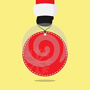 Santa cause hand hold red price tag. flat vector design.