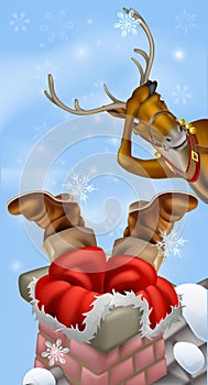 Santa in chimney and reindeer