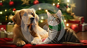 santa christmas cat and dog