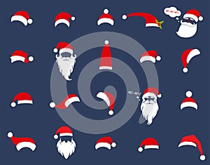 Santa Christmas hat decoration. New Year. Vector illustration in a flat style isolated on a blue background