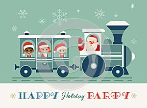 Santa Christmas train holiday party vector poster