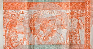 Santa Clara battle on cuban banknote of orange three pesos convertibles 2016