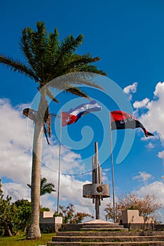 Santa Clara, Cuba: Monument of the Lomo del Capiro in Santa Clara. Attraction on the hill of the city. Developing the flag of Cuba