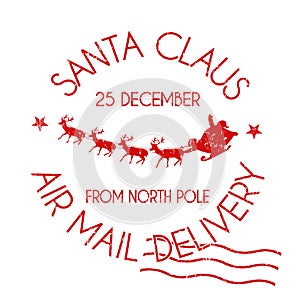 Santa Claus air mail delivery sign or stamp