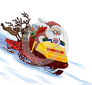 Santa Claus astride a snowmobile photo