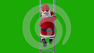 Santa Claus Back Climb up Stairs Christmas Green Screen 3D Rendering Animation
