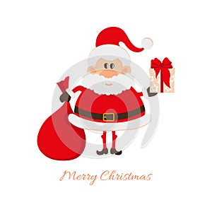 Santa Claus with a bag of gifts and gift box
