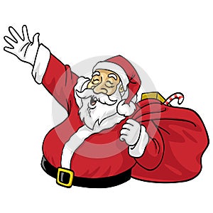 Santa Claus with Bag Present Cartoon Illustration Vector