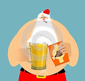 Santa Claus and beer. Christmas beer mug. New Year alcohol