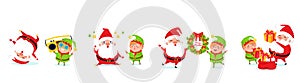 Santa Claus big Christmas and New Year set. Set of funny cartoon Santa with different emotions