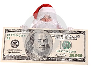 Santa Claus with big dollar banknote.