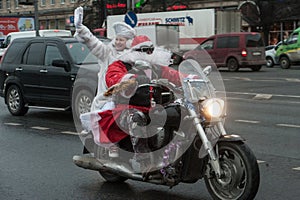 Santa Claus biker on a motorcycle