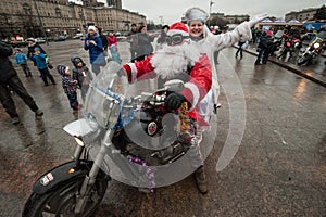 Santa Claus biker on a motorcycle