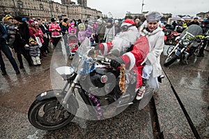 Santa Claus biker on a motorcycle