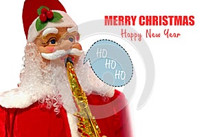 Santa Claus  blowing the jazz at Christmas time and laught ho ho ho with copys pace for your text