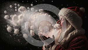 Santa Claus blowing magic snow of his hands Ai, generative