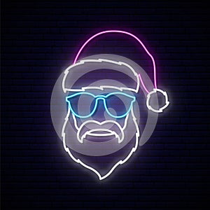 Santa Claus in blue sunglasses neon sign.