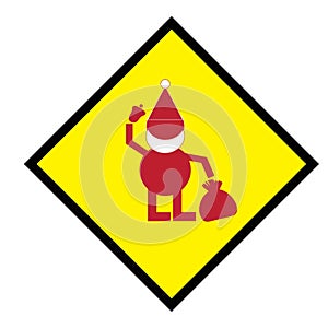 Santa Claus on board sign, red santa claus with sack and bell, Christmas vector