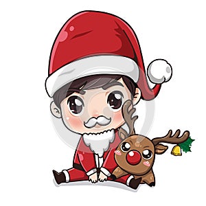 Santa Claus boy and little deer.