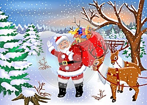 Santa Claus bringing toys to children in his sack