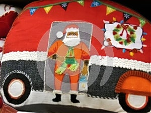 Santa Claus Camper Design on a Pillow