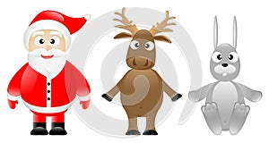 Santa Claus, caribou and rabbit