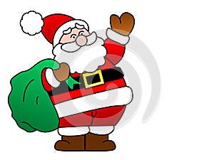 Santa claus carries a green coast where he brings gifts on a white background photo
