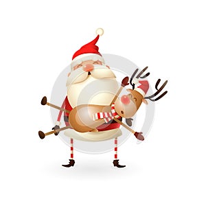 Santa Claus carries a Reindeer on his hands - Happy cute illustration photo
