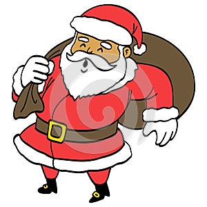 Santa Claus Cartoon with Bag Presents Illustration Drawing Vector