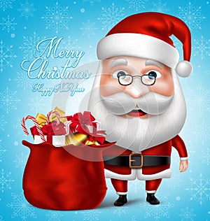 Santa Claus Cartoon Character Holding Bag full of Christmas Gifts