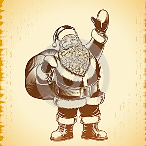 Santa Claus Cartoon Character Ink Print Hand Drawing Vintage Background